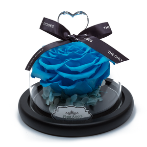 Blue Preserved Rose | Glass Dome with Heart Handle