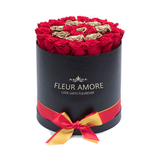 "LOVE" Preserved Roses Letter | Set of Four Medium Round Black Huggy Rose Boxes