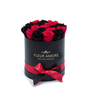 Black & Red Preserved Roses | Small Round Black Huggy Rose Box