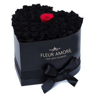 Black with One Red Preserved Roses | Heart Black Luxury Rose Box