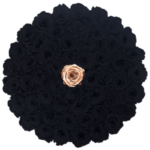 Black & Gold Preserved Roses | Large Round Black Huggy Rose Box